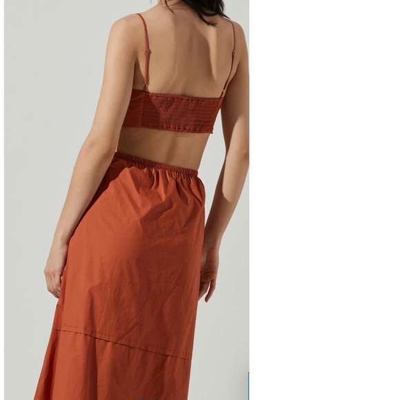 ASTR The Label Cutout Poplin Maxi Dress Brown Size Medium - Picture 3 of 10